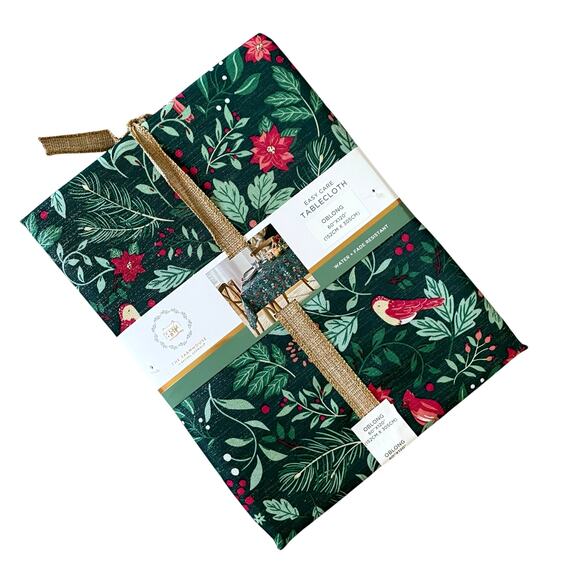 The Farmhouse Easy Care 60x120 Christmas Tablecloth Holiday Holly & Cardinals - Picture 4 of 12